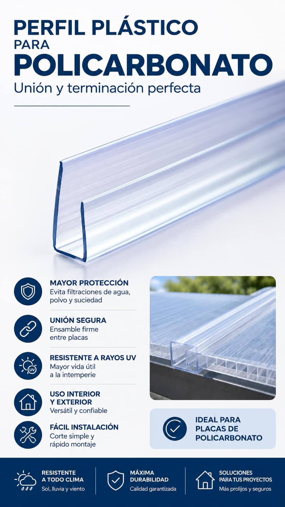 Perfiles de aluminio para policarbonato